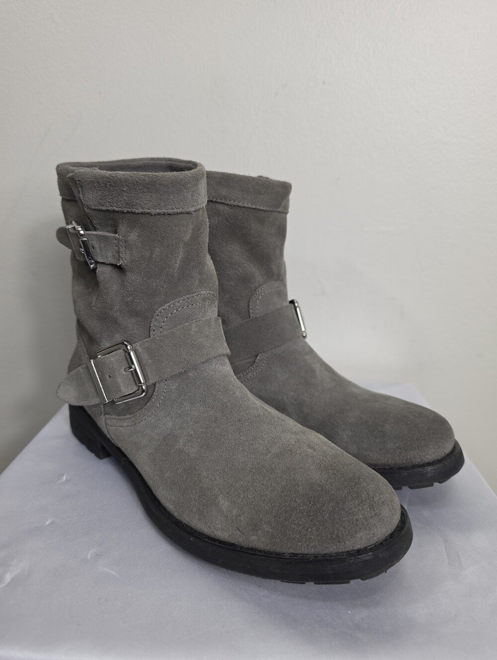 Vince Camuto Gray Suede Buckle Ankle Boots